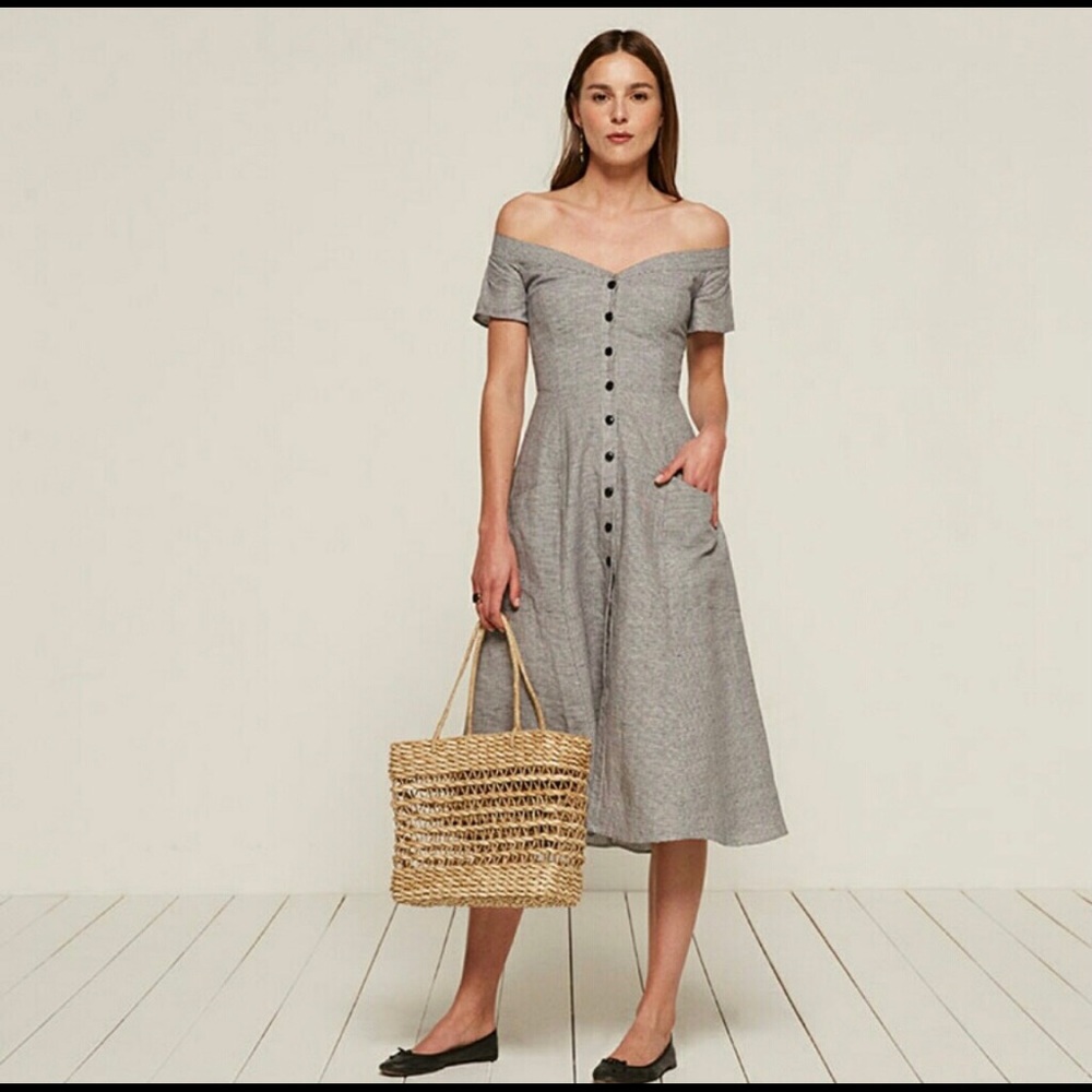 ISO Reformation Mariposa linen dress in grey sz 6
